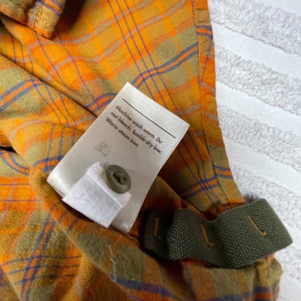 REI Cooperative Plaid Button-Down Shirt Mens Medium Striped Orange & Blue Cotton - Picture 4 of 9